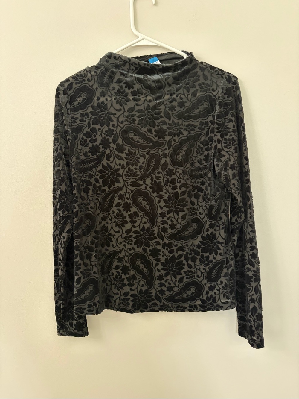 Old Navy Black Velvet Burnout Paisley Long Sleeve Top